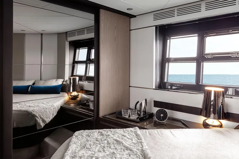 Slide: The Image of Luxurious bedroom interior of 2023 Azimut S6 yacht with ocean view. - 15
