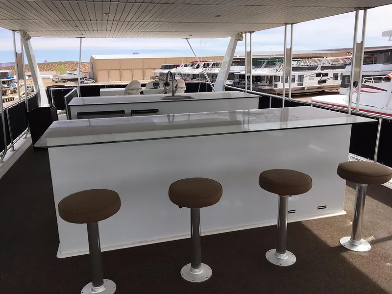 Slide: The Image of Bravada houseboat with bar and stools, Summer Solstice Trip 2012. - 21