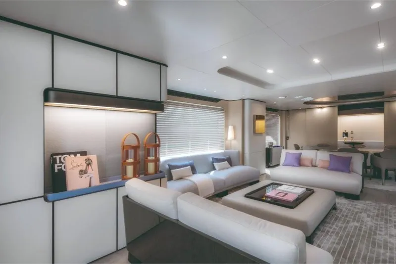 Slide: The Image of Luxurious interior of 2023 Azimut Grande 32 Metri yacht with modern furnishings. - 19