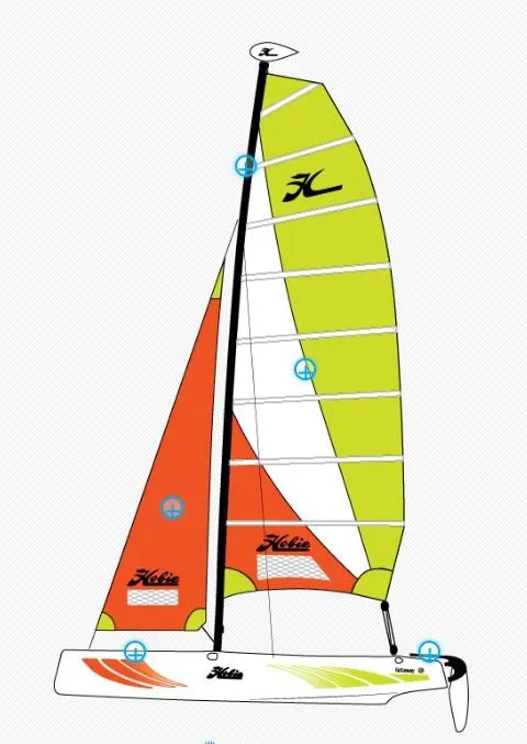 Slide: The Image of 2023 Hobie Cat Getaway sailboat with colorful sails. - 6