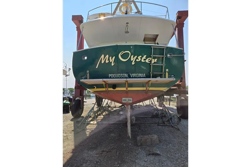 Slide: The Image of 1982 Krogen 42 boat named "My Oyster" in Poquoson, Virginia, on dry dock. - 4