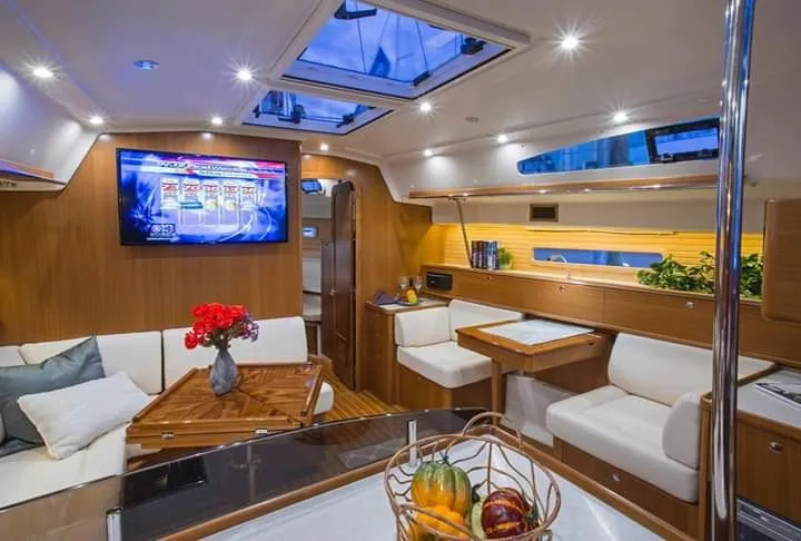 Slide: The Image of Interior of a luxurious Catalina 426 yacht, model year 2026. - 2