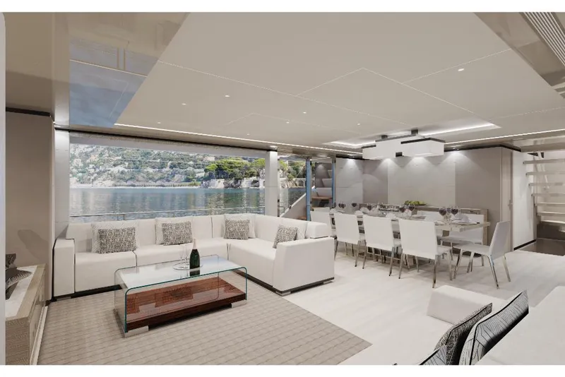 Slide: The Image of Luxurious interior of 2023 Ocean Alexander 30R yacht with scenic ocean view. - 16