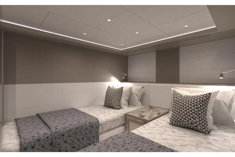 Slide: The Image of Luxurious twin bedroom on the 2023 Ocean Alexander 30R yacht. - 20