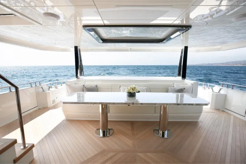 Slide: The Image of Luxurious deck of 2023 Ocean Alexander 30R yacht with ocean view. - 24