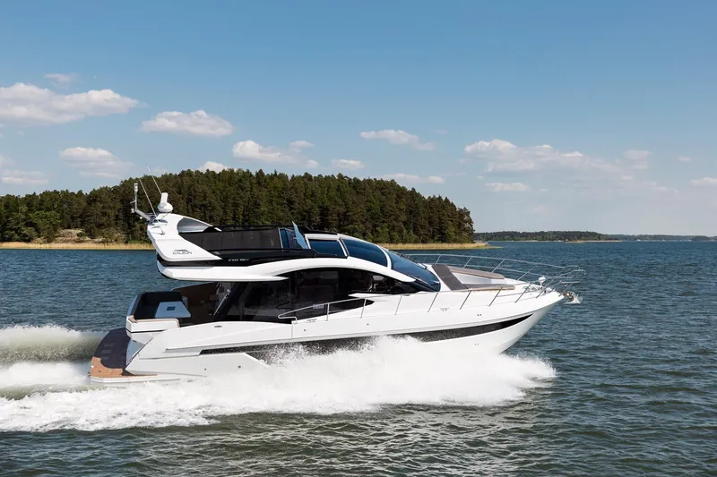 Slide: The Image of 2023 Galeon 470 Sky yacht cruising on a sunny day. - 4