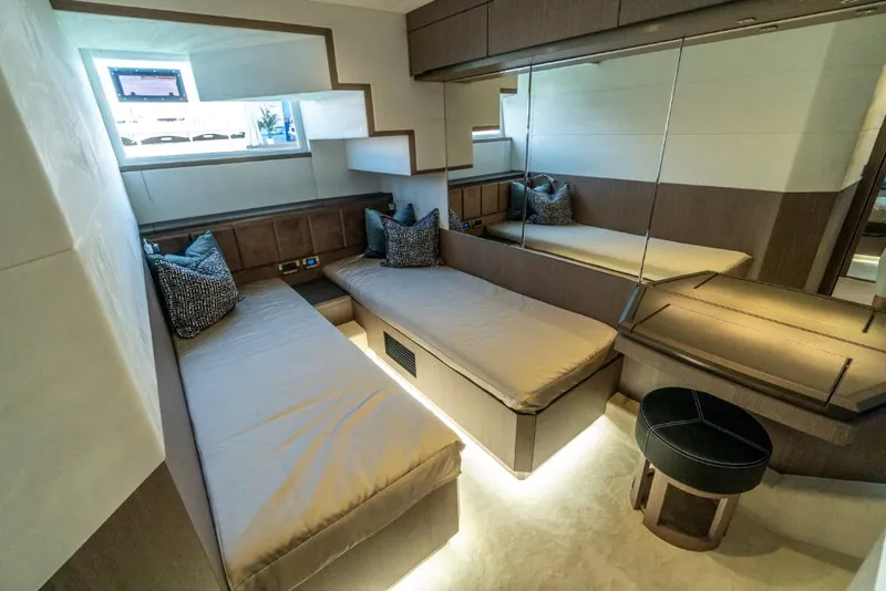 Slide: The Image of Luxurious interior of 2023 Galeon 650 Sky yacht with modern seating and stylish decor. - 17