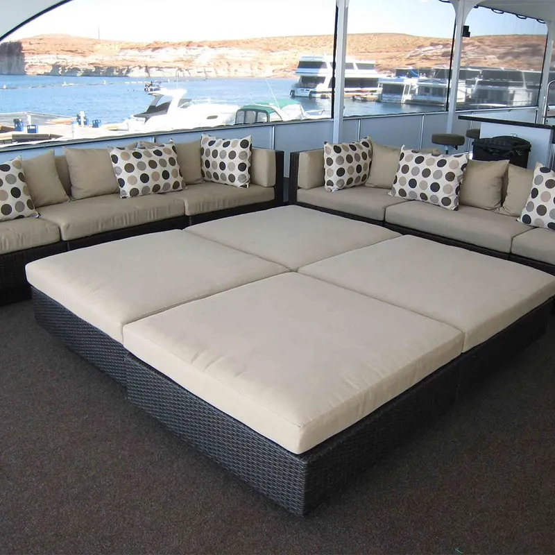 Slide: The Image of Luxurious seating area on Bravada Helios Trip 7 houseboat, 2012 model, with waterfront view. - 2