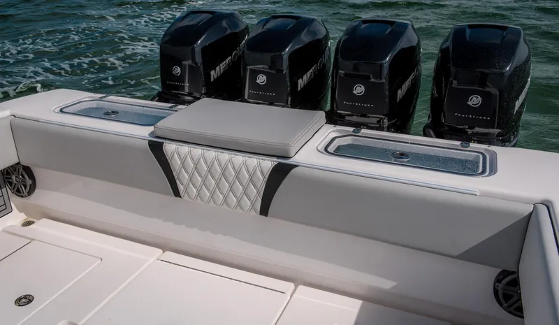 Slide: The Image of 2025 Contender 39 Fisharound boat with quad Mercury outboard engines. - 17