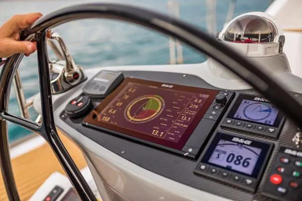 Slide: The Image of Seawind 1600 yacht helm with advanced navigation display, 2025 model. - 35