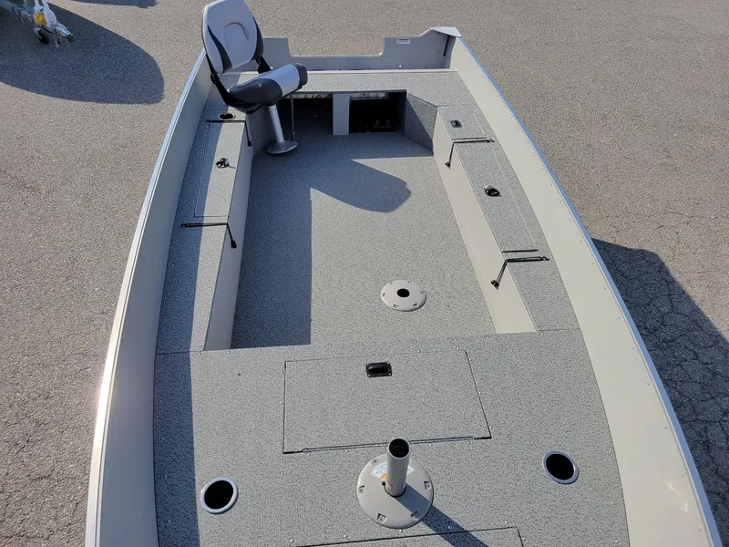 Slide: The Image of 2025 Smoker Craft 16' Angler Patriot Tiller fishing boat, gray interior, in stock. - 6