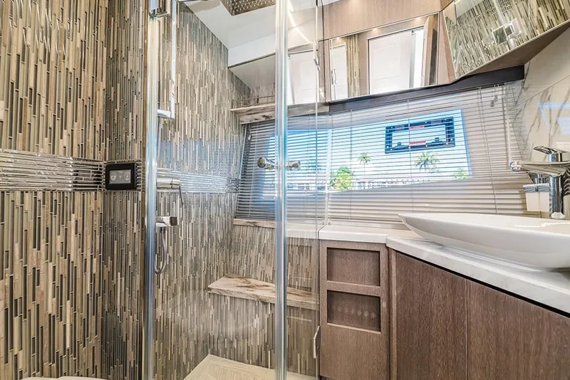 Slide: The Image of Luxurious bathroom in 2023 Galeon 680 Fly yacht with modern fixtures and stylish design. - 45