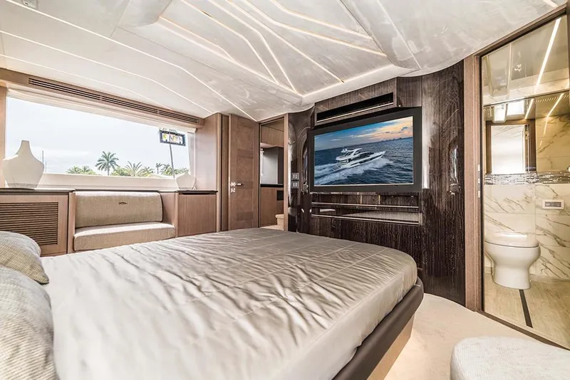 Slide: The Image of Luxurious bedroom interior of 2023 Galeon 680 Fly yacht with modern amenities. - 48