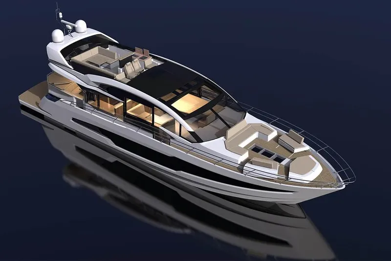 Slide: The Image of 2023 Galeon 700 Sky luxury yacht on water. - 6