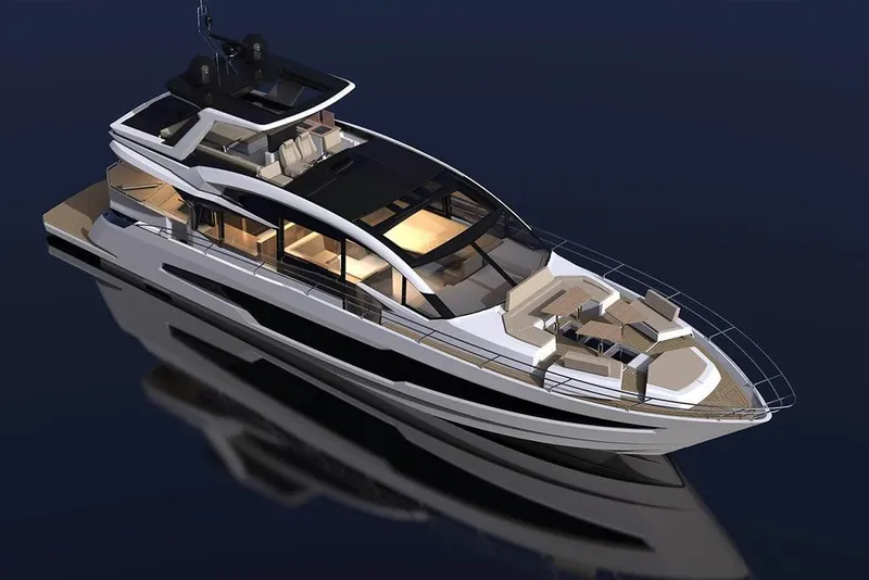 Slide: The Image of 2023 Galeon 700 Sky luxury yacht with sleek design and modern amenities. - 7