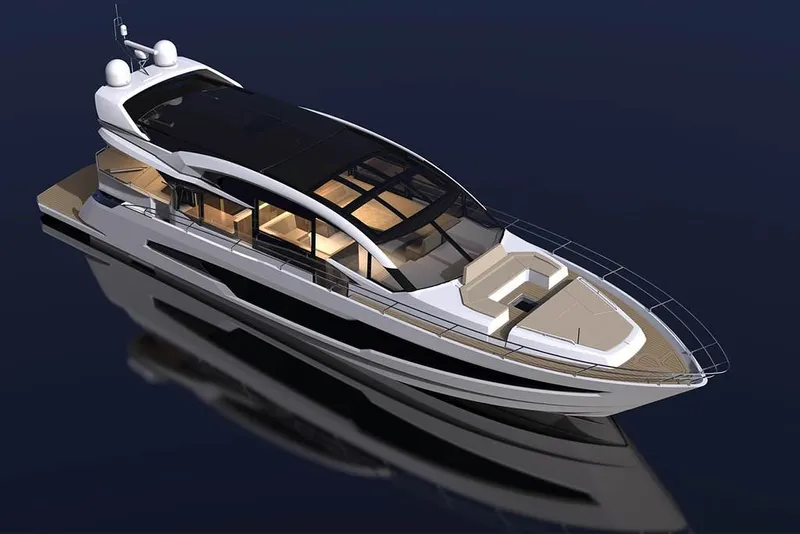 Slide: The Image of 2023 Galeon 700 Sky luxury yacht with sleek design and modern amenities. - 8