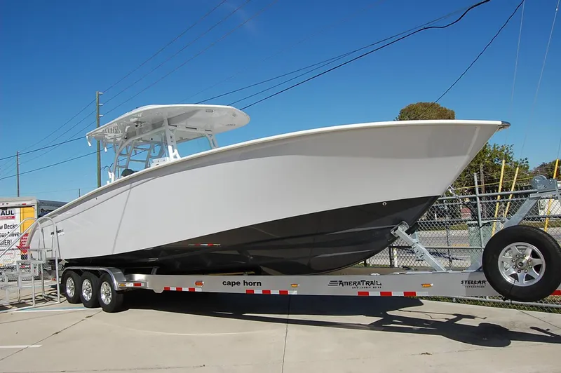 The Image of 2025 Cape Horn 36 XS boat on trailer, side view. - 0
