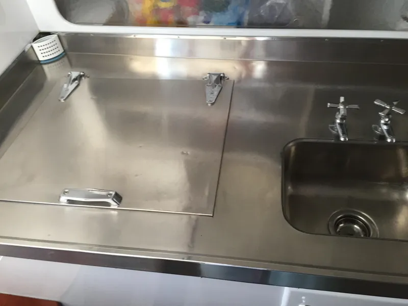 Slide: The Image of Stainless steel sink and counter on 1965 Rybovich 37 Sportfish boat. - 17