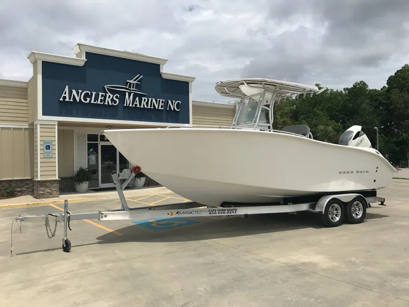 Slide: The Image of 2024 Cape Horn 22OS boat on trailer at Anglers Marine NC dealership. - 0