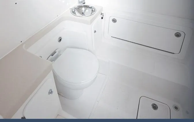 Slide: The Image of 2024 Invincible 42 boat bathroom with toilet and sink - 11