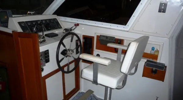 Slide: The Image of Floor plan of a 1988 Kadey-Krogen Silhouette yacht, showcasing interior and deck layout. - 4