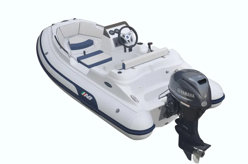 Slide: The Image of 2023 AB Inflatables 11 DLX boat with Yamaha outboard motor. - 0