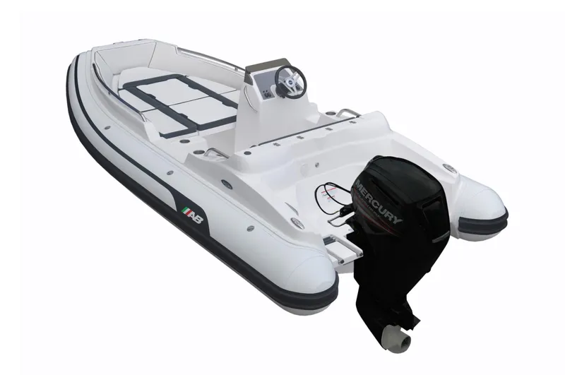 Slide: The Image of 2024 AB Inflatables 17 DLX boat with Mercury outboard motor. - 2