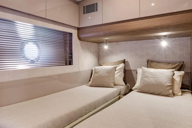 Slide: The Image of Luxurious twin cabin interior of 2021 Beneteau Gran Turismo 50 Sportfly yacht. - 16