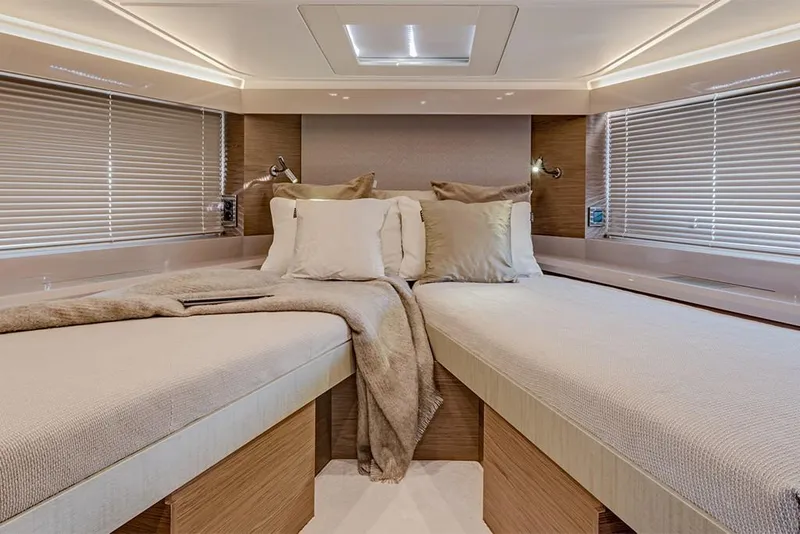 Slide: The Image of Luxurious bedroom interior of 2021 Beneteau Gran Turismo 50 Sportfly yacht. - 27