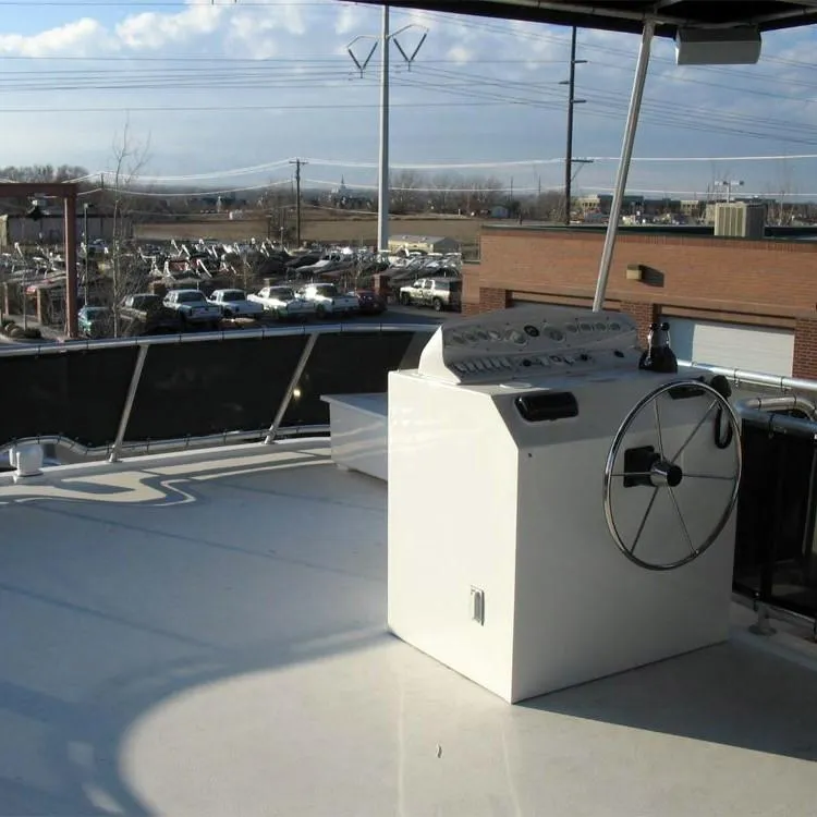 Slide: The Image of Upper deck of 2006 American Waterways Desert Rain Trip 15 boat with steering wheel. - 8