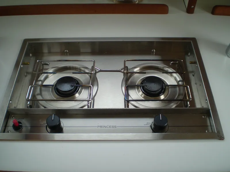 Slide: The Image of Stainless steel two-burner stove on a 2000 Devlin Surf Scoter boat. - 20