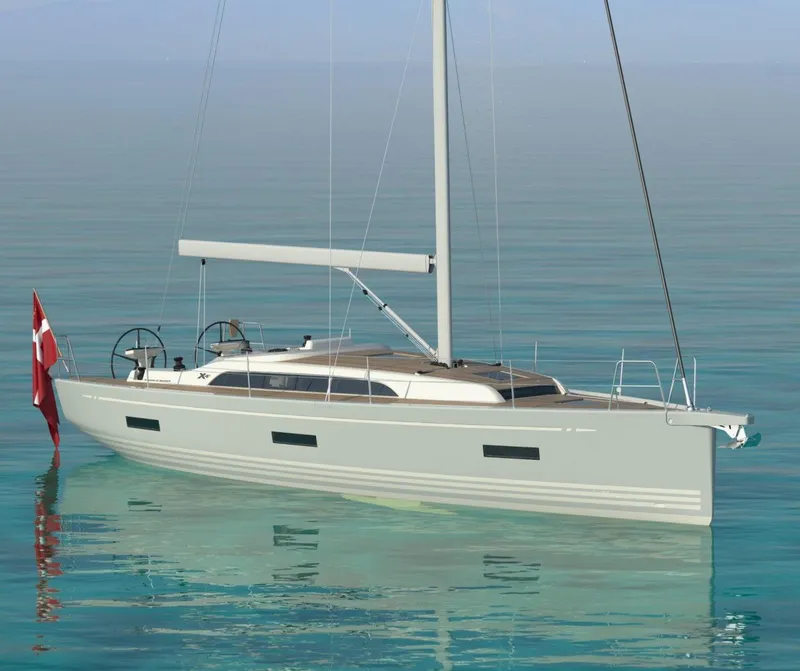 Slide: The Image of 2026 X-Yachts X 4.0 sailboat on calm water, featuring sleek design and modern aesthetics. - 1
