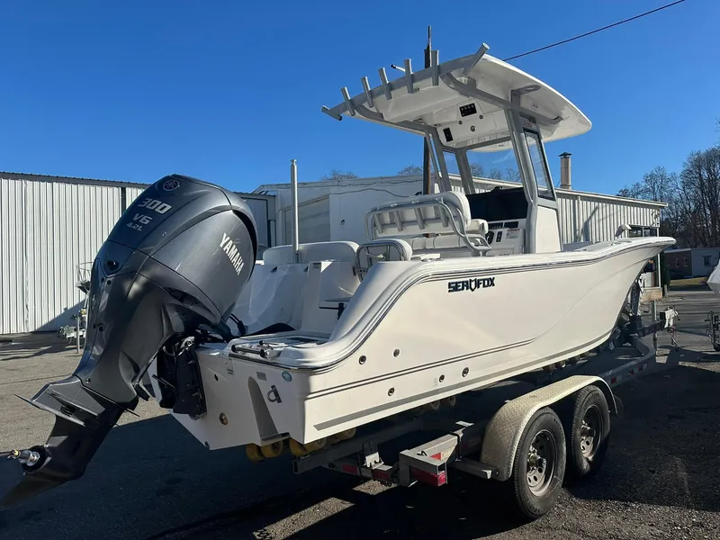 Slide: The Image of 2025 Sea Fox 248 Commander boat on trailer with Yamaha engine. - 4