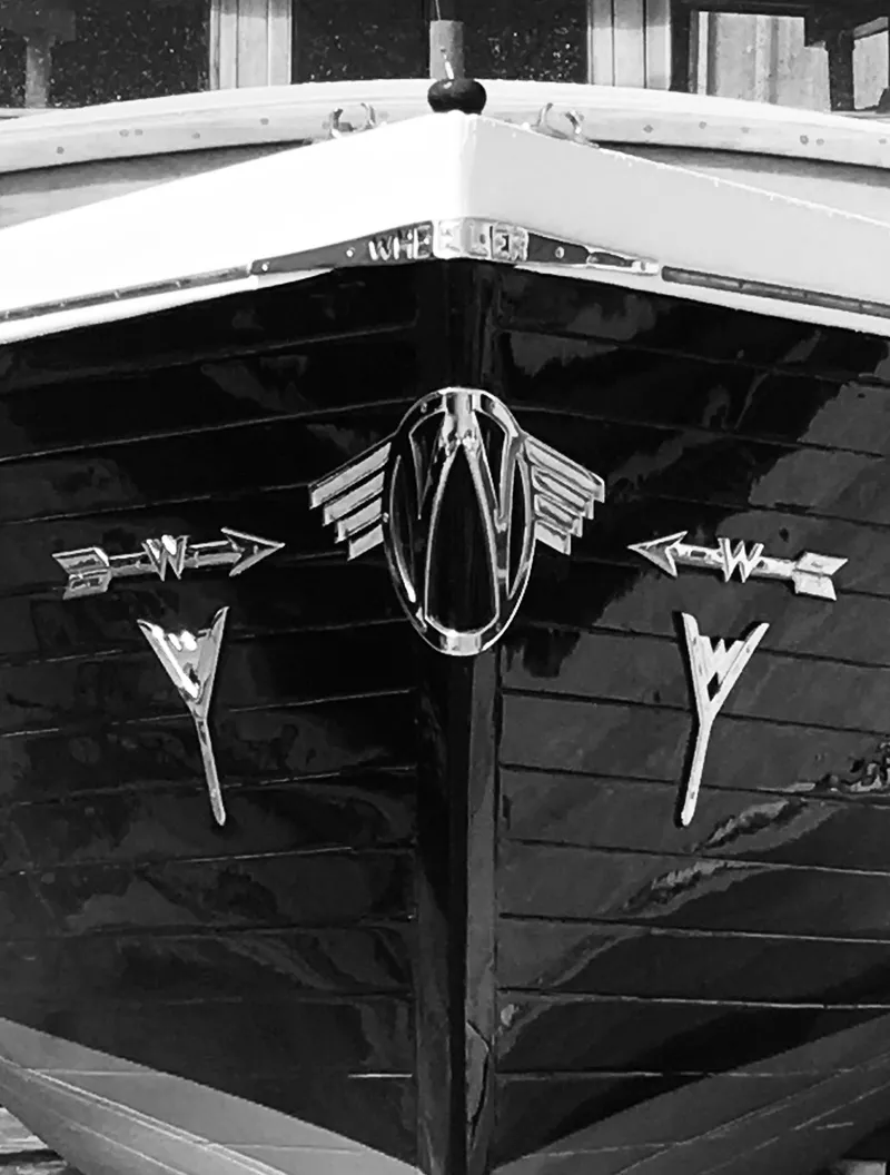 Slide: The Image of Historic 1933 Frank M Weeks Cruiser with ornate metal detailing on the bow. - 22