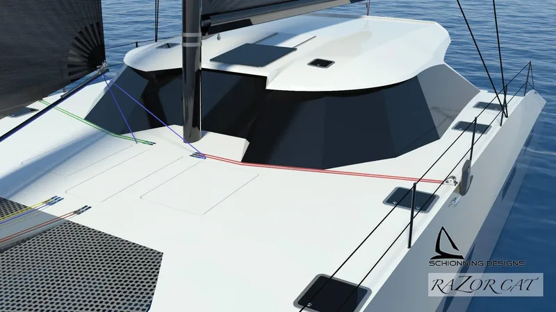 Slide: The Image of 2025 Razor Cat 52 Sailing Catamaran on water, sleek design, modern features. - 5