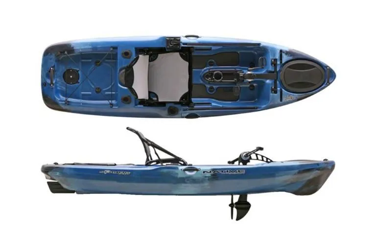 Slide: The Image of 2022 Native Watercraft Slayer Propel 10 kayak, blue, top and side view. - 5