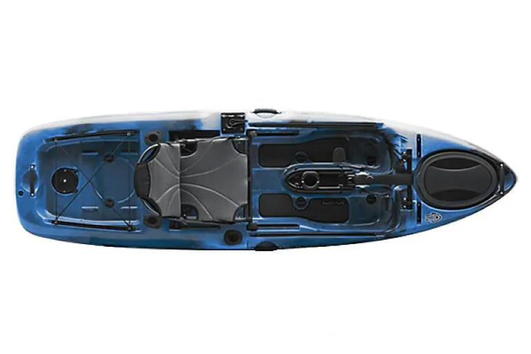 Slide: The Image of 2022 Native Watercraft Slayer Propel 10 kayak, top view, blue and black color. - 6