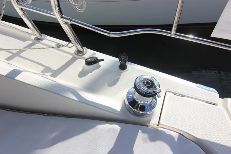 Slide: The Image of Close-up of deck fittings on a 2015 Marlow-Hunter 37 sailboat. - 27