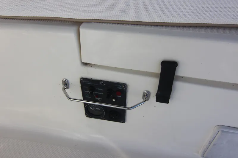 Slide: The Image of Close-up of a control panel on a 2015 Marlow-Hunter 37 boat. - 28