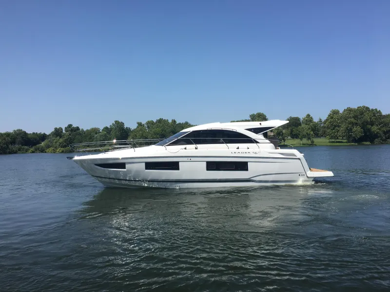 Slide: The Image of 2017 Jeanneau Leader 46 yacht on calm water. - 2