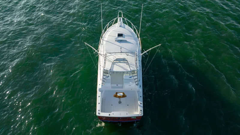 Slide: The Image of Aerial view of 2025 Henriques 35 Express boat on open water. - 2