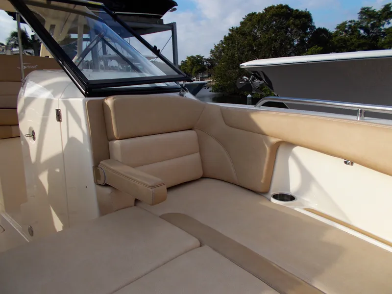 Slide: The Image of Interior of 2026 Scout 255 Dorado with beige leather seating. - 10