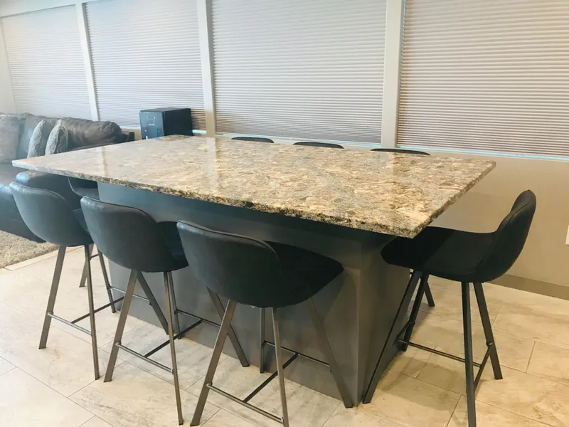 Slide: The Image of Granite kitchen island with black chairs, Adonia Inspiration Trip #9, 2019 model. - 6