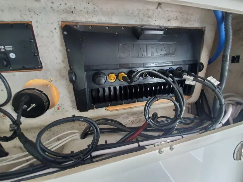 Slide: The Image of 2008 Everglades 350 CC boat wiring and Simrad electronics installation. - 34