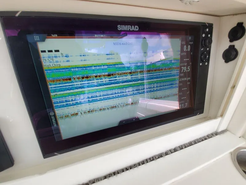 Slide: The Image of 2008 Everglades 350 CC boat with Simrad fishfinder display - 46