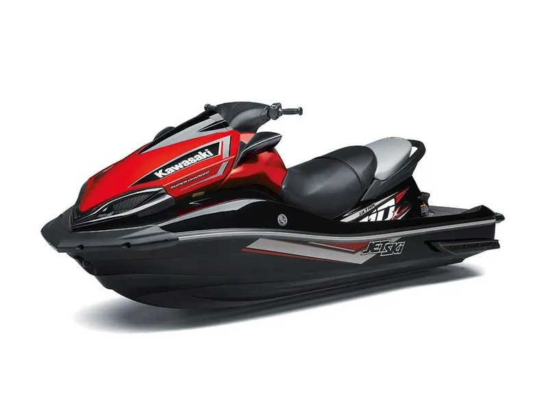 Slide: The Image of 2023 Kawasaki Ultra 310 jet ski in red and black. - 6
