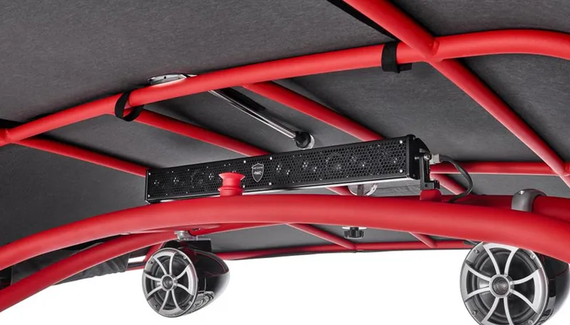 Slide: The Image of Red framework and speakers on 2020 Yamaha Boats 242X. - 5