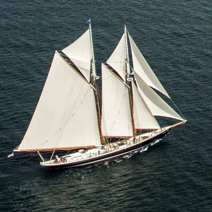 Slide: The Image of Custom Starling Burgess Grand Banks Schooner Superyacht sailing on open sea, 2014 model. - 2