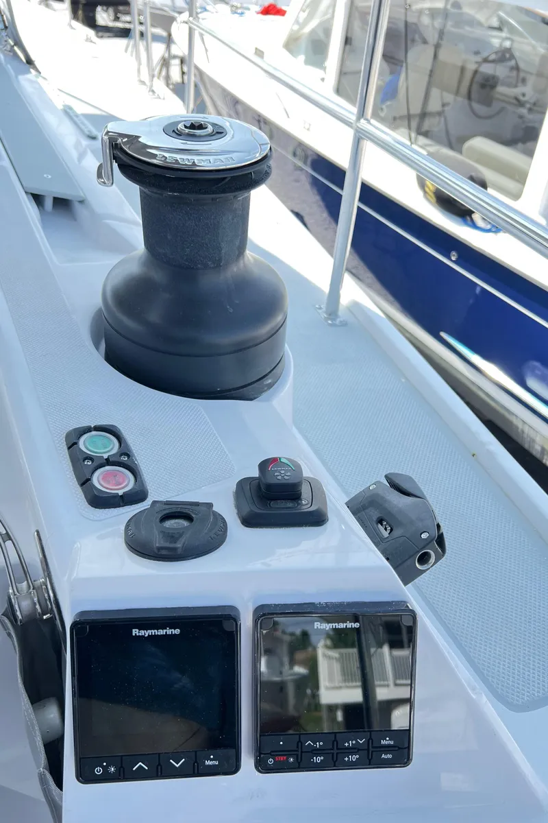 Slide: The Image of Sailing yacht Catalina 426 cockpit controls and winch, 2026 model. - 2