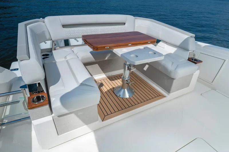 Slide: The Image of Luxurious seating area on the 2025 Tiara Sport 38 LS boat. - 9
